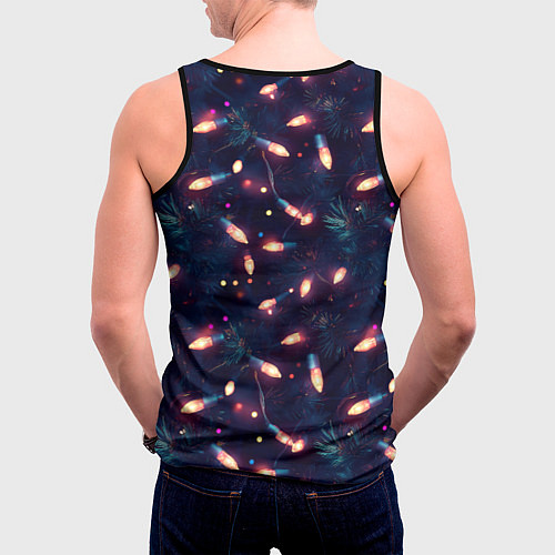Мужская майка без рукавов Паттерн новогодняя гирлянда / 3D-Черный – фото 4