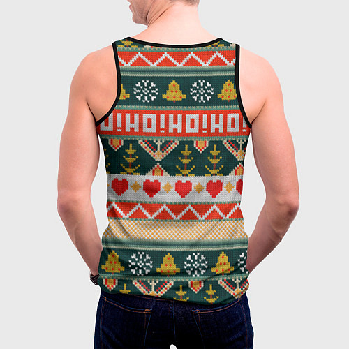 Мужская майка без рукавов Новогодняя вязанная текстура ho-ho / 3D-Черный – фото 4