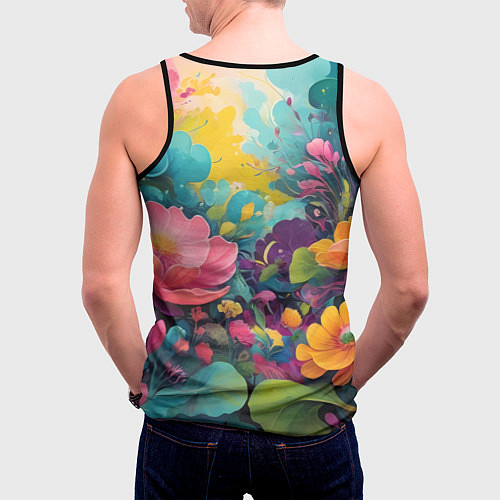 Мужская майка без рукавов Лето красочные цветы / 3D-Черный – фото 4