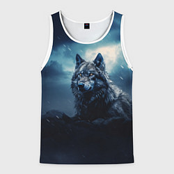 Мужская майка без рукавов Волк ночью