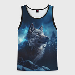Мужская майка без рукавов Голова волка и небо