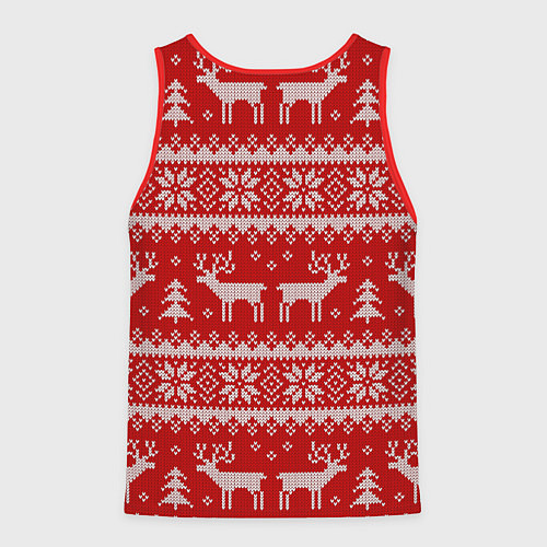 Мужская майка без рукавов Вязаный зимний узор с оленями / 3D-Красный – фото 2