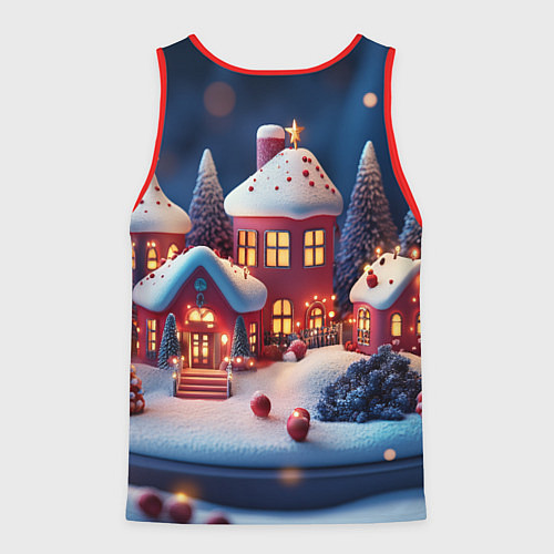 Мужская майка без рукавов Объемный новогодний городок / 3D-Красный – фото 2