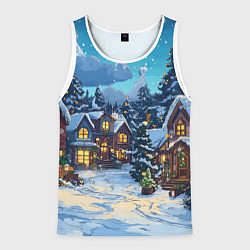 Майка-безрукавка мужская Город перед новым годом, цвет: 3D-белый