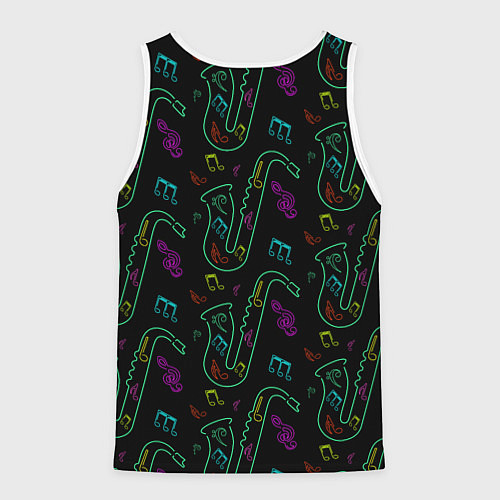 Мужская майка без рукавов Неоновый саксофон и музыкальные ноты / 3D-Белый – фото 2