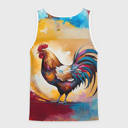 Мужская майка без рукавов Петух на ярком фоне / 3D-Белый – фото 2
