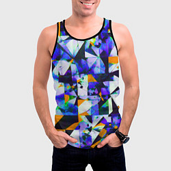 Майка-безрукавка мужская Жёлто-синяя тревожная абстракция на белом фоне, цвет: 3D-черный — фото 2
