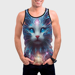 Майка-безрукавка мужская Fantastic blue-eyed neon kitten, цвет: 3D-черный — фото 2