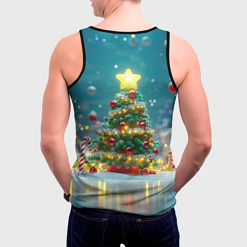 Мужская майка без рукавов Новогодняя объемная елочка / 3D-Черный – фото 4