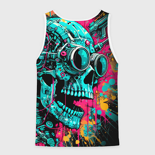 Мужская майка без рукавов Cyber skull sketch - color blots / 3D-Белый – фото 2