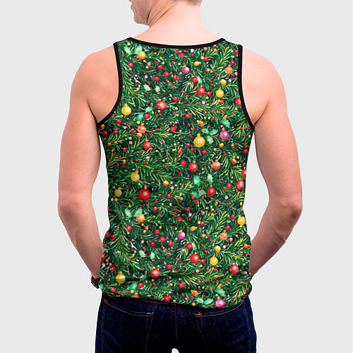 Мужская майка без рукавов Разноцветные шары на ёлке / 3D-Черный – фото 4