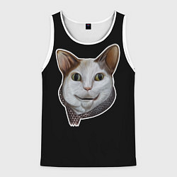 Майка-безрукавка мужская Кот - Бу испугался мем, цвет: 3D-белый