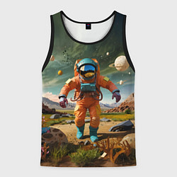 Майка-безрукавка мужская Космонавт в оранжевом костюме, цвет: 3D-черный