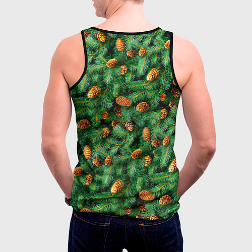Мужская майка без рукавов Ёлка зелёная с шишками / 3D-Черный – фото 4