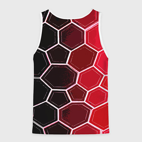 Мужская майка без рукавов Белые шестиугольники на чёрно-красном фоне / 3D-Белый – фото 2