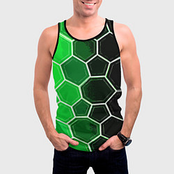 Майка-безрукавка мужская Белые шестиугольники на чёрно-зелёном фоне, цвет: 3D-черный — фото 2