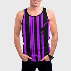 Майка-безрукавка мужская Толстые фиолетовые полосы на чёрном фоне, цвет: 3D-черный — фото 2