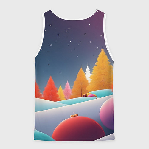 Мужская майка без рукавов Яркие новогодние елки / 3D-Белый – фото 2