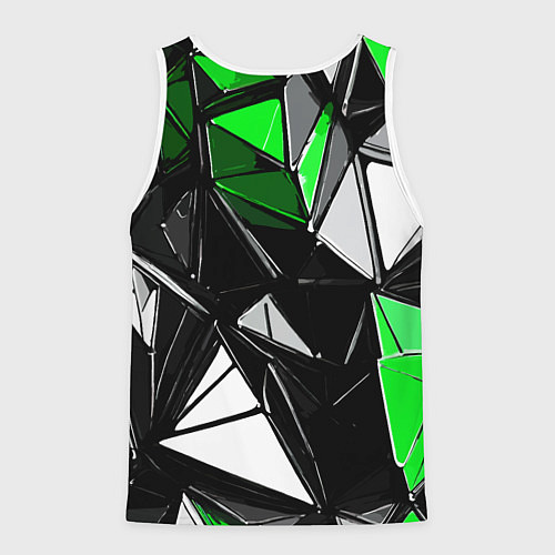 Мужская майка без рукавов Зелёно-белые рельефные треугольники на чёрном фоне / 3D-Белый – фото 2
