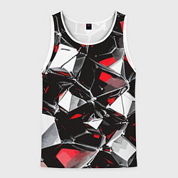 Майка-безрукавка мужская Красно-белый паттерн на чёрном фоне, цвет: 3D-белый