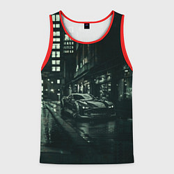 Майка-безрукавка мужская Спорткар на тёмной улице, цвет: 3D-красный