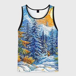 Мужская майка без рукавов Новогодние елки в лесу масляные краски