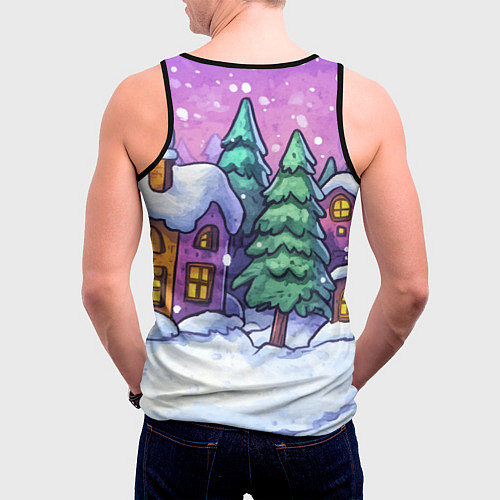 Мужская майка без рукавов Новогодний мультяшный двор / 3D-Черный – фото 4