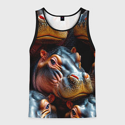 Майка-безрукавка мужская Бегемоты, цвет: 3D-черный