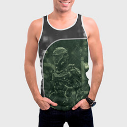 Майка-безрукавка мужская Киборг в серо-зелёных тонах, цвет: 3D-белый — фото 2