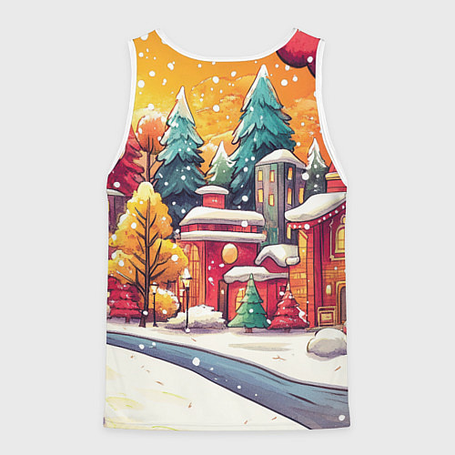Мужская майка без рукавов Новогодний город в оранжевых оттенках / 3D-Белый – фото 2