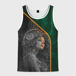 Майка-безрукавка мужская Девушка-андроид в оранжевых тенях, цвет: 3D-белый