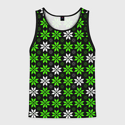 Майка-безрукавка мужская Бело-зелёные звёзды на чёрном фоне, цвет: 3D-черный