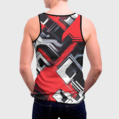 Мужская майка без рукавов Красно-белый техно паттерн / 3D-Черный – фото 4