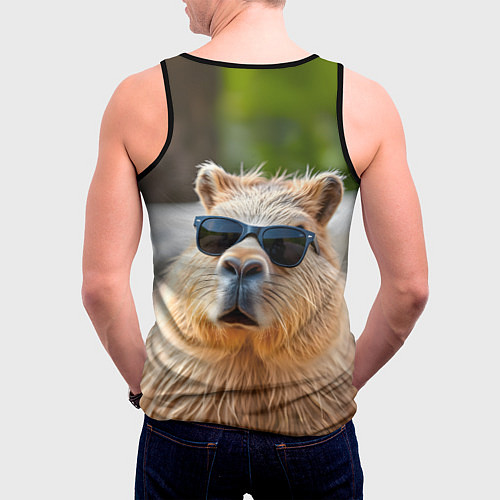 Мужская майка без рукавов Модная капибара в темных очках / 3D-Черный – фото 4