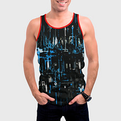 Майка-безрукавка мужская Бело-синяя тревожная абстракция на чёрном фоне, цвет: 3D-красный — фото 2