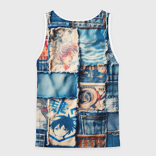 Мужская майка без рукавов Девочка аниме на пэчворк / 3D-Белый – фото 2