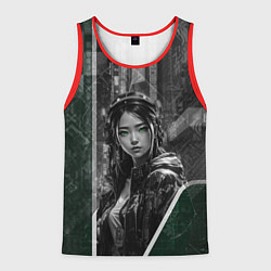 Майка-безрукавка мужская Азиатская девушка с зелёными глазами, цвет: 3D-красный