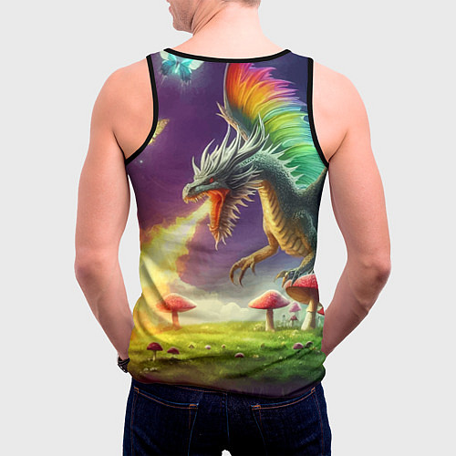Мужская майка без рукавов Огнедышащий дракон на грибной поляне / 3D-Черный – фото 4