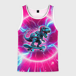 Майка-безрукавка мужская Cyber tyrannosaurus is a cool skateboarder, цвет: 3D-белый