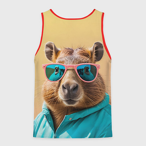 Мужская майка без рукавов Модная капибара в отпуске / 3D-Красный – фото 2