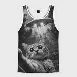 Майка-безрукавка мужская Котик и НЛО, цвет: 3D-белый