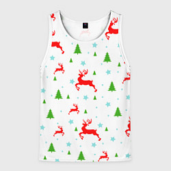 Мужская майка без рукавов Новогодние олени с ёлками