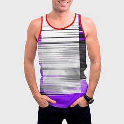 Майка-безрукавка мужская Чёрные вертикальные полосы на фиолетово-белом фоне, цвет: 3D-красный — фото 2