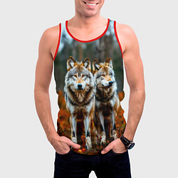 Майка-безрукавка мужская Волки в осеннем лесу, цвет: 3D-красный — фото 2