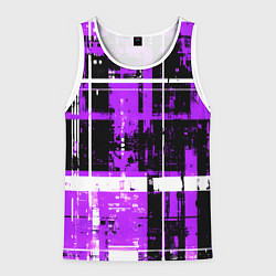 Майка-безрукавка мужская Фиолетово-белый гранж на чёрном фоне, цвет: 3D-белый