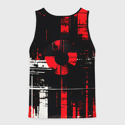 Мужская майка без рукавов Красно-белый гранж на чёрном фоне / 3D-Черный – фото 2