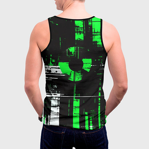 Мужская майка без рукавов Зелёно-белый гранж на чёрном фоне / 3D-Черный – фото 4