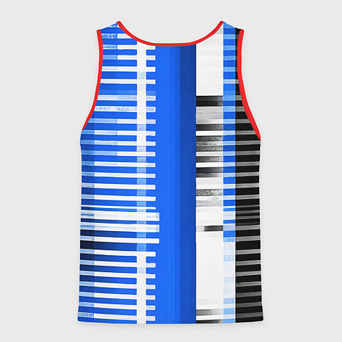 Мужская майка без рукавов White stripes on a black and blue background / 3D-Красный – фото 2