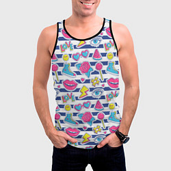 Майка-безрукавка мужская Полосатый паттерн с яркими молодежными стикерами, цвет: 3D-черный — фото 2