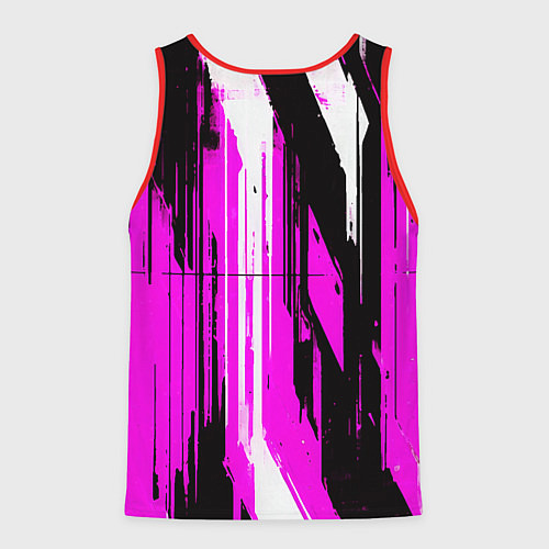 Мужская майка без рукавов Вертикальные чёрно-белые линии на розовом фоне / 3D-Красный – фото 2